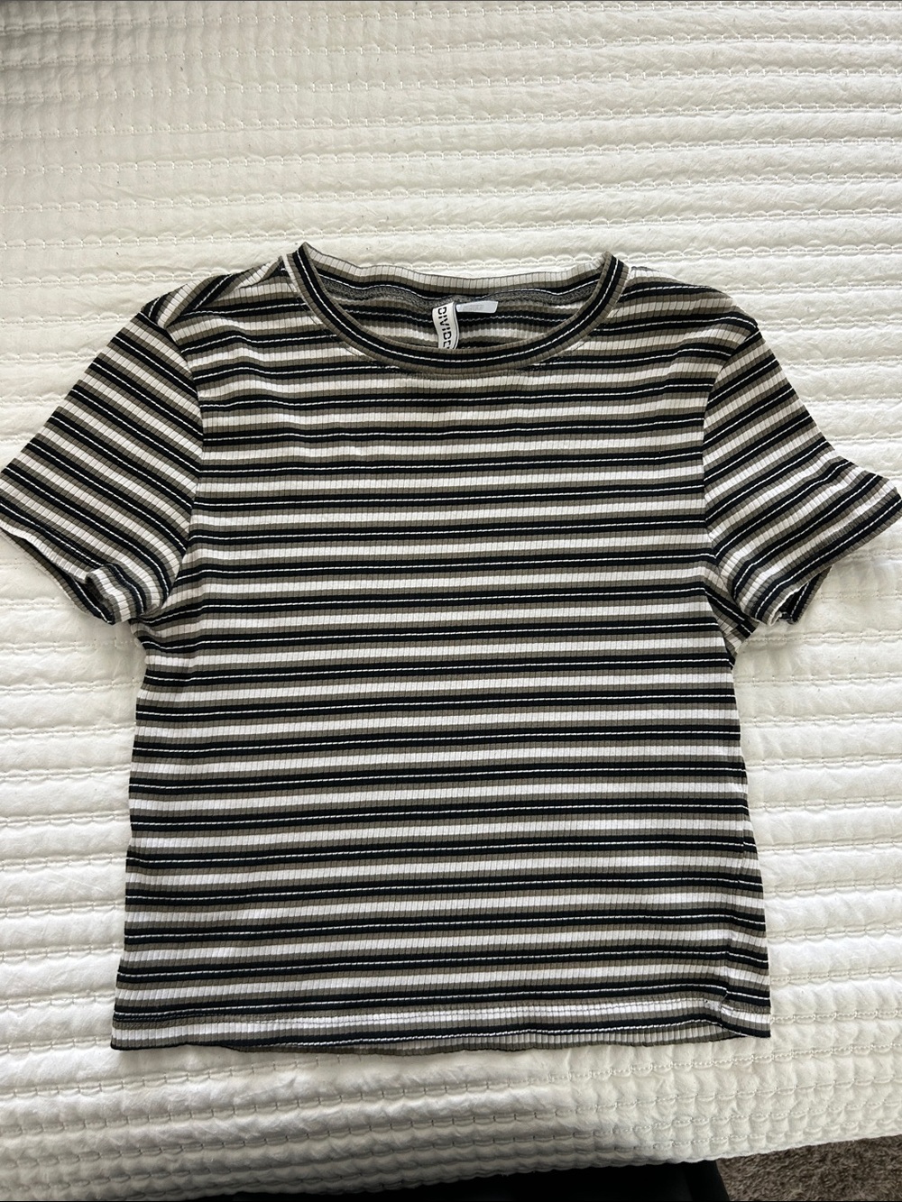 Divided Black & White Striped Short Sleeve Tee